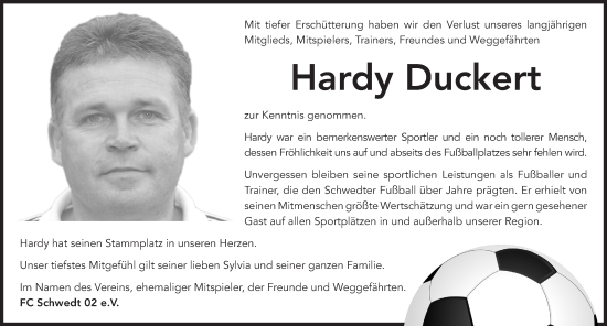 Traueranzeige von Hardy Duckert von Märkische Oderzeitung