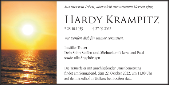 Traueranzeige von Hardy Krampitz von Märkische Oderzeitung