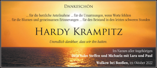 Traueranzeige von Hardy Krampitz von Märkische Oderzeitung