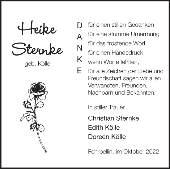 Traueranzeige von Heike Sternke von Märkische Oderzeitung