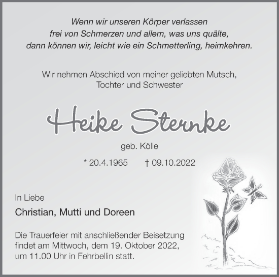 Traueranzeige von Heike Sternke von Märkische Oderzeitung