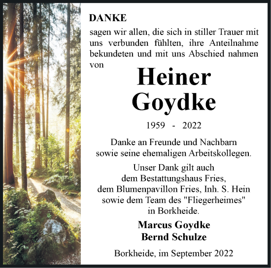 Traueranzeige von Heiner Goydke von Märkische Oderzeitung