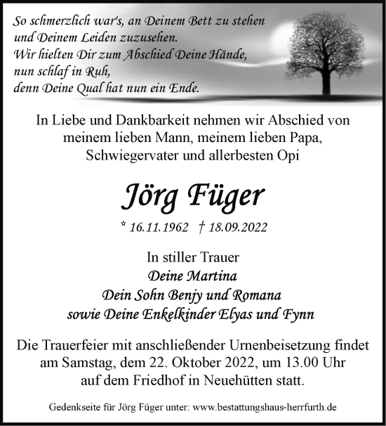 Traueranzeige von Jörg Füger von Märkische Oderzeitung