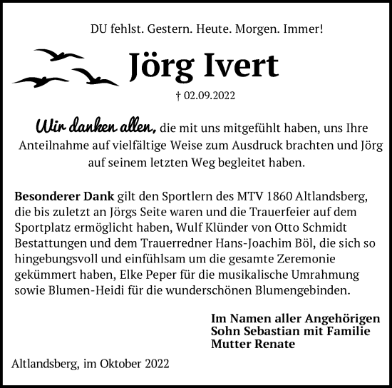 Traueranzeige von Jörg Ivert von Märkische Oderzeitung