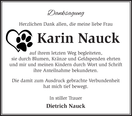 Traueranzeige von Karin Nauck von Märkische Oderzeitung