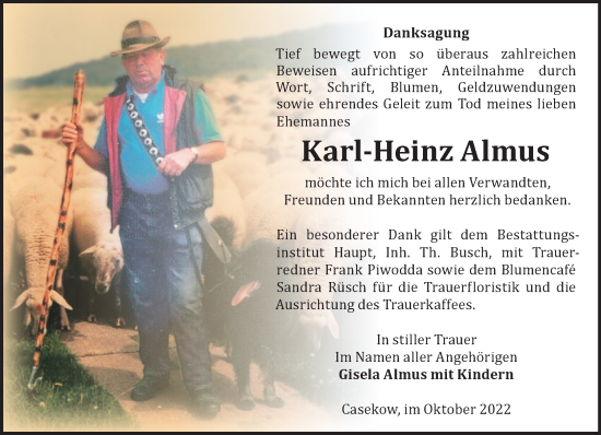 Traueranzeige von Karl-Heinz Almus von Märkische Oderzeitung