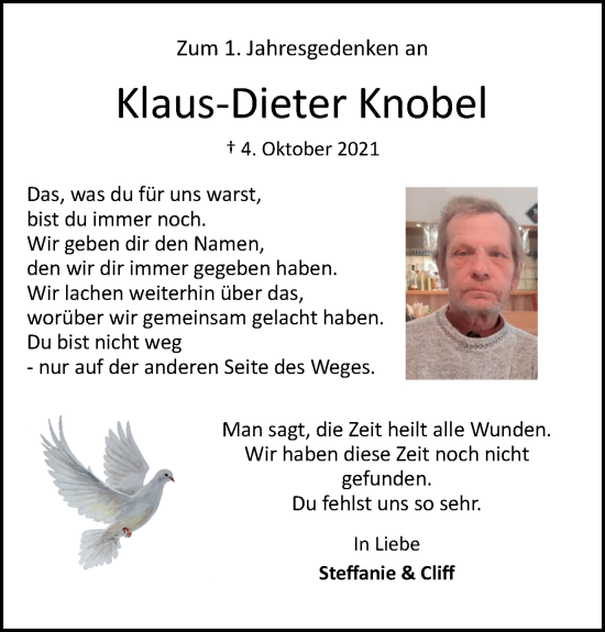 Traueranzeige von Klaus-Dieter Knobel von Märkische Oderzeitung