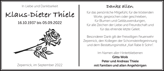 Traueranzeige von Klaus-Dieter Thiele von Märkische Oderzeitung