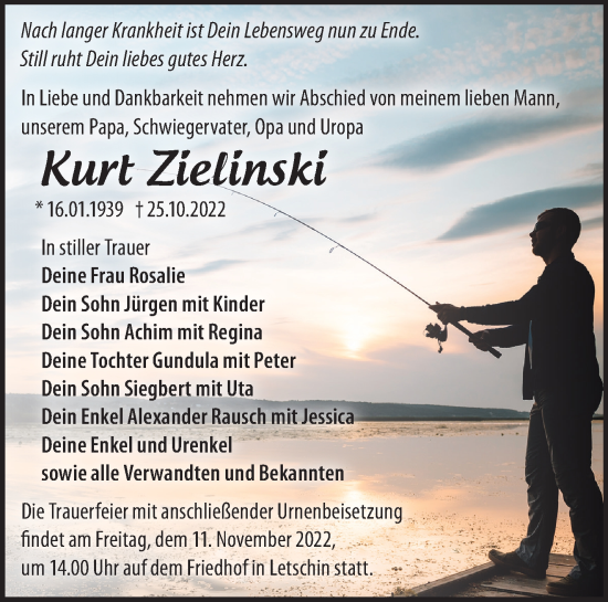 Traueranzeige von Kurt Zielinski von Märkische Oderzeitung