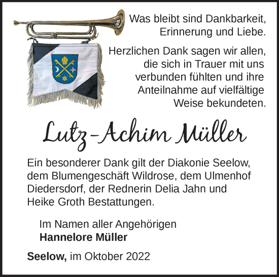 Traueranzeige von Lutz-Achim Müller von Märkische Oderzeitung