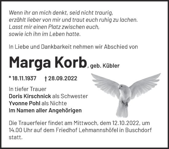 Anzeige Marga Korb