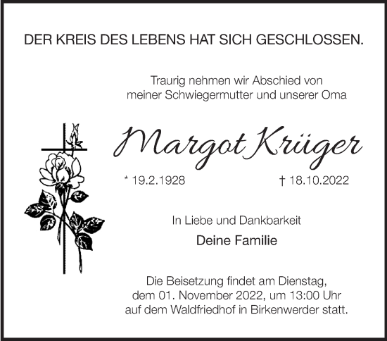 Traueranzeige von Margot Krüger von Märkische Oderzeitung