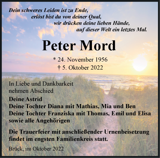 Traueranzeige von Peter Mord von Märkische Oderzeitung