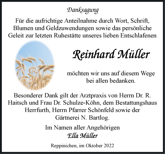 Traueranzeige von Reinhard Müller von Märkische Oderzeitung