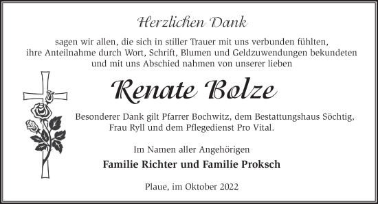 Traueranzeige von Renate Bolze von Märkische Oderzeitung