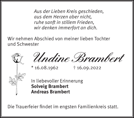 Traueranzeige von Undine Brambert von Märkische Oderzeitung