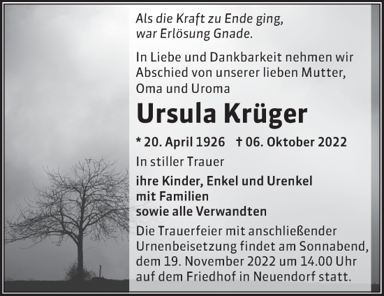 Traueranzeige von Ursula Krüger von Märkische Oderzeitung