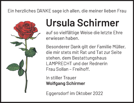 Traueranzeige von Ursula Schirmer von Märkische Oderzeitung