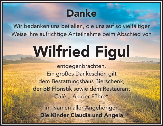 Traueranzeige von Wilfried Figul von Märkische Oderzeitung