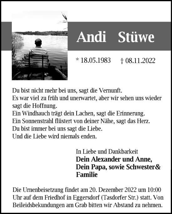 Traueranzeige von Andi Stüwe von Märkische Oderzeitung