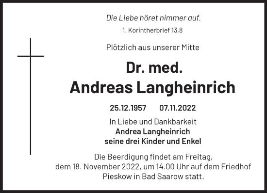 Traueranzeige von Andreas Langheinrich von Märkische Oderzeitung