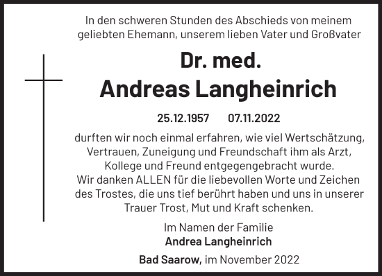 Traueranzeige von Andreas Langheinrich von Märkische Oderzeitung