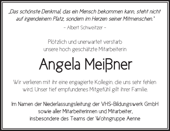 Traueranzeige von Angela Meißner von Märkische Oderzeitung