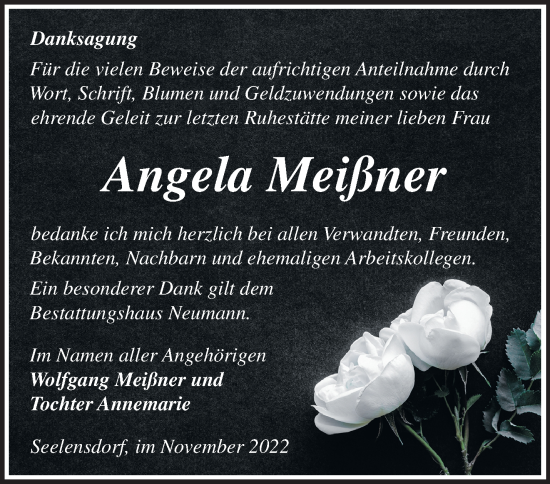 Traueranzeige von Angela Meißner von Märkische Oderzeitung