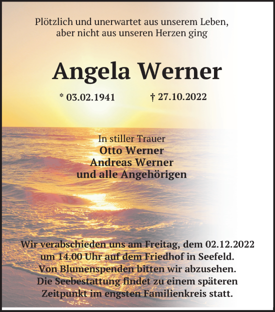 Traueranzeige von Angela Werner von Märkische Oderzeitung