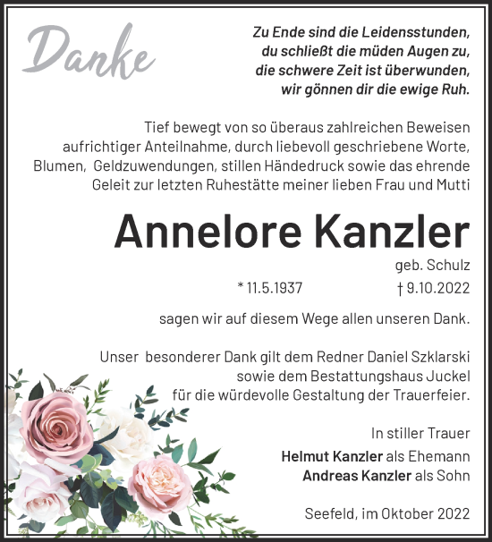 Traueranzeige von Annelore Kanzler von Märkische Oderzeitung