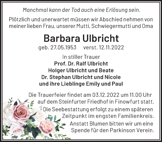 Traueranzeige von Barbara Ulbricht von Märkische Oderzeitung