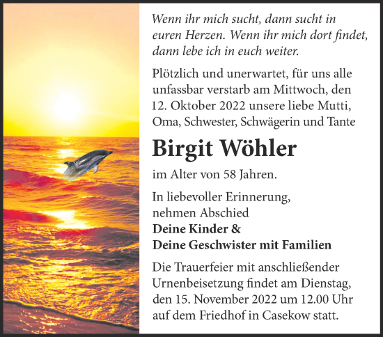 Traueranzeige von Birgit Wöhler von Märkische Oderzeitung