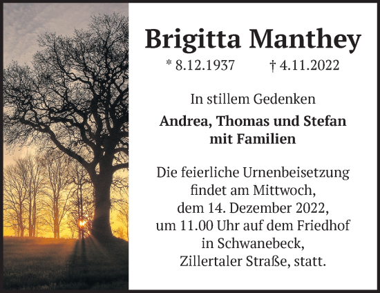 Traueranzeige von Brigitta Manthey von Märkische Oderzeitung