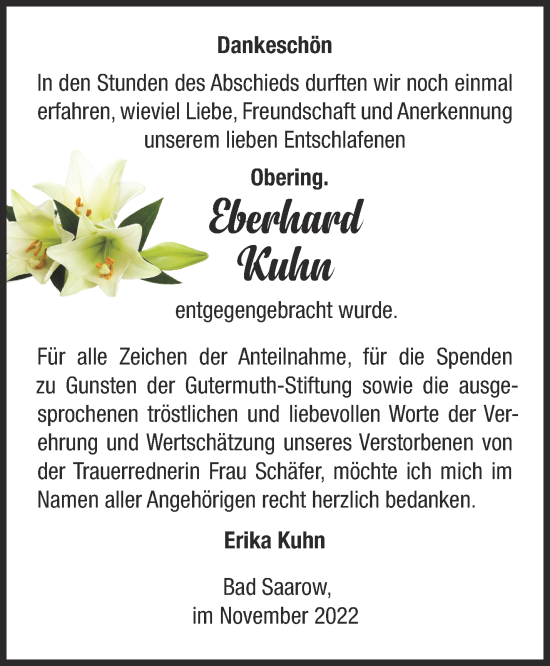 Traueranzeige von Eberhard Kuhn von Märkische Oderzeitung