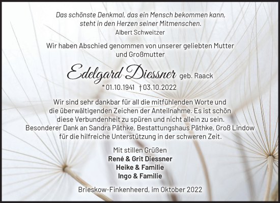 Traueranzeige von Edelgard Diessner von Märkische Oderzeitung