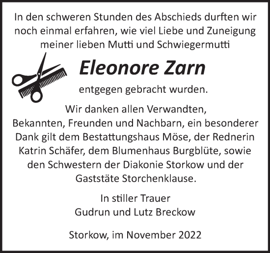 Traueranzeige von Eleonore Zarn von Märkische Oderzeitung