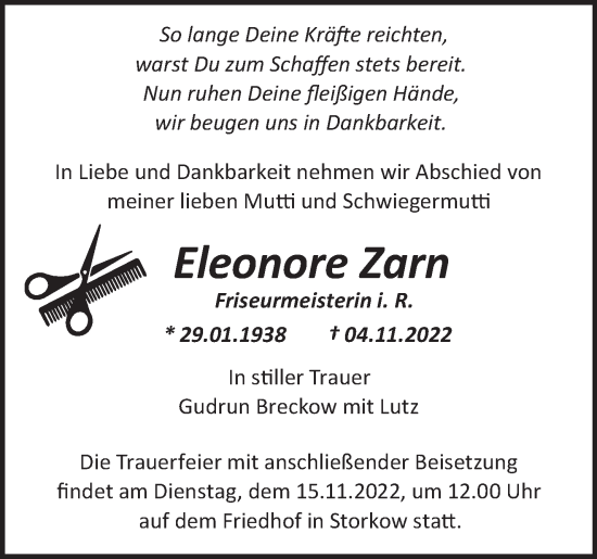 Traueranzeige von Eleonore Zarn von Märkische Oderzeitung