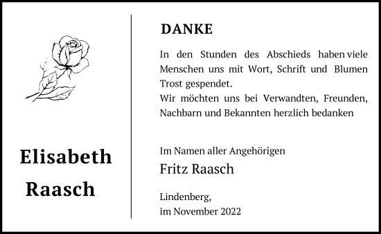 Traueranzeige von Elisabeth Raasch von Märkische Oderzeitung