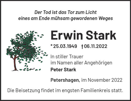 Traueranzeige von Erwin Stark von Märkische Oderzeitung