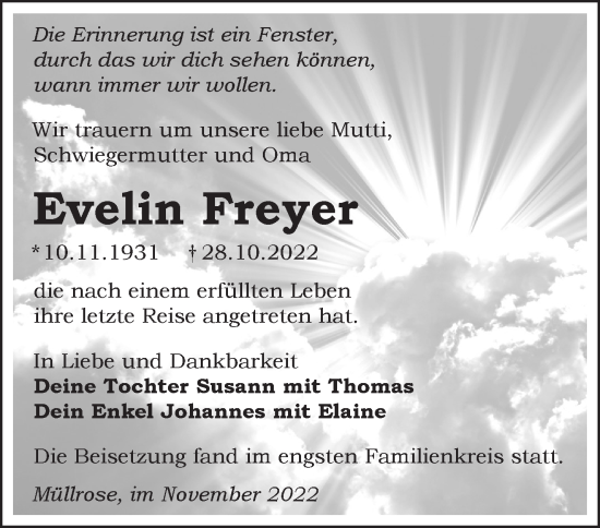 Traueranzeige von Evelin Freyer von Märkische Oderzeitung