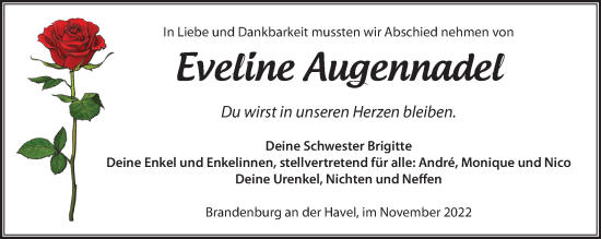 Traueranzeige von Eveline Augennadel von Märkische Oderzeitung