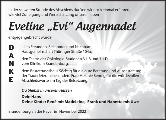 Traueranzeige von Eveline Augennadel von Märkische Oderzeitung