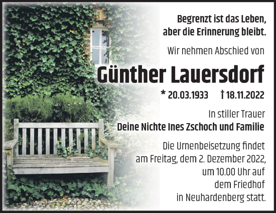 Traueranzeige von Günther Lauersdorf von Märkische Oderzeitung