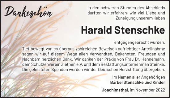 Traueranzeige von Harald Stenschke von Märkische Oderzeitung