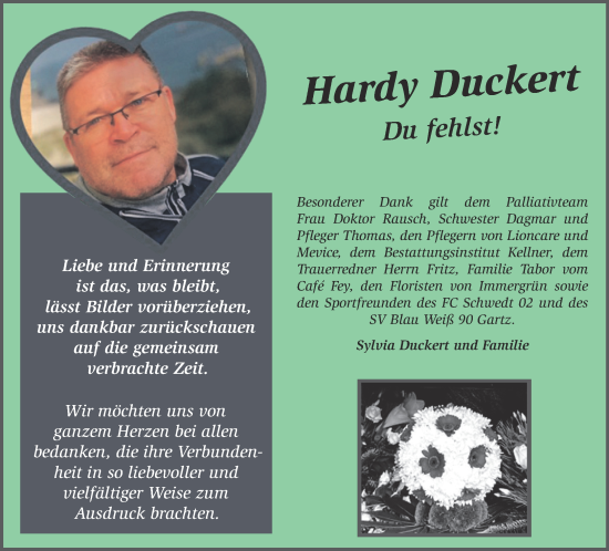 Traueranzeige von Hardy Duckert von Märkische Oderzeitung