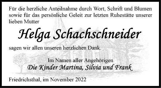 Traueranzeige von Helga Schachschneider von Märkische Oderzeitung