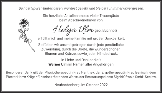 Traueranzeige von Helga Ulm von Märkische Oderzeitung