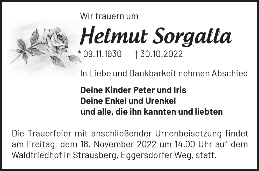 Traueranzeigen Von Helmut Sorgalla | Märkische Onlinezeitung Trauerportal