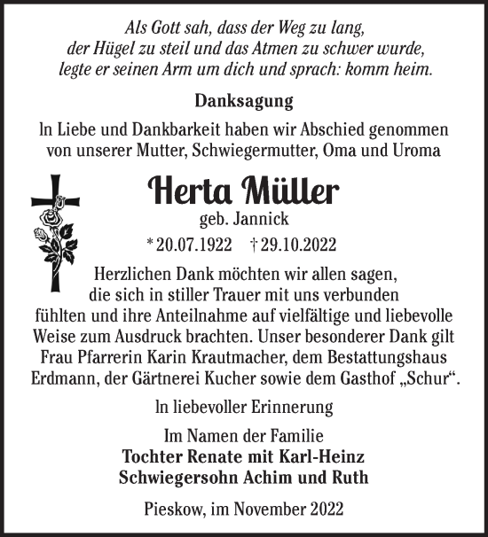 Traueranzeige von Herta Midler von Märkische Oderzeitung