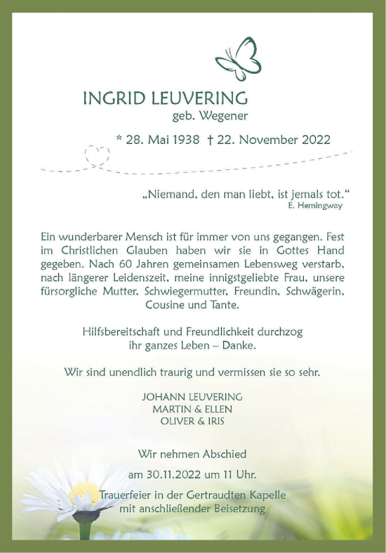 Anzeige Ingrid Leuvering